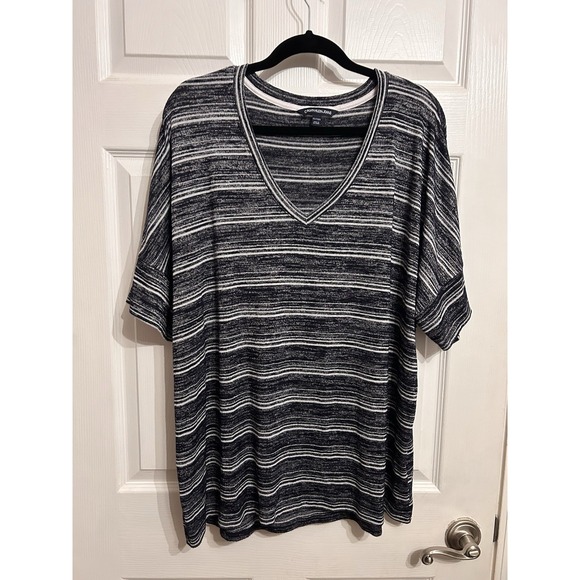 Calvin Klein Jeans Sweaters - Calvin Klein Jeans Striped V-Neck Knit Top Women's Plus Size XXL Stretch Relaxed